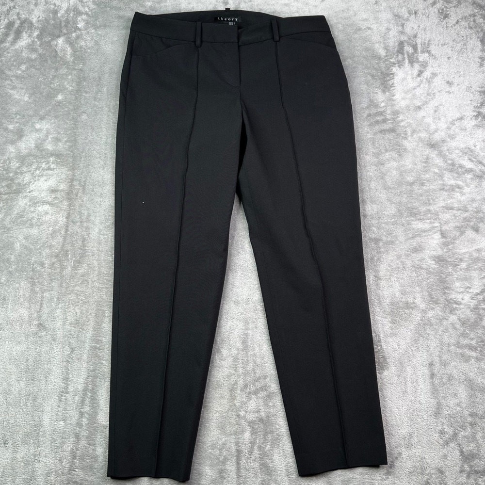 Theory Patrice P Micro Twill Pants Womens 10 Black Solid Stretch Straight Leg